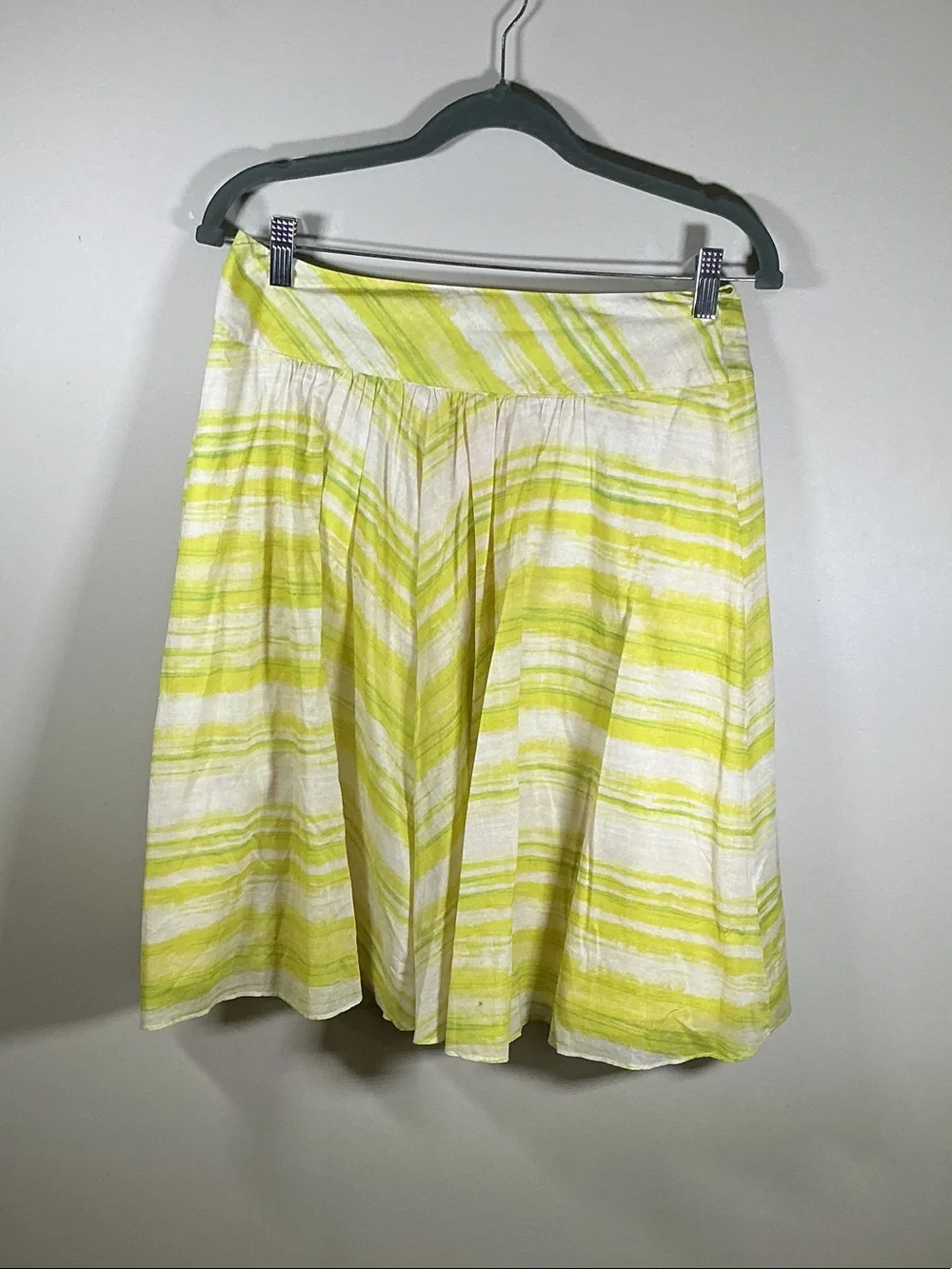 Talbots Petites Lime Green White Striped Linen Look Midi Skirt Size 8P